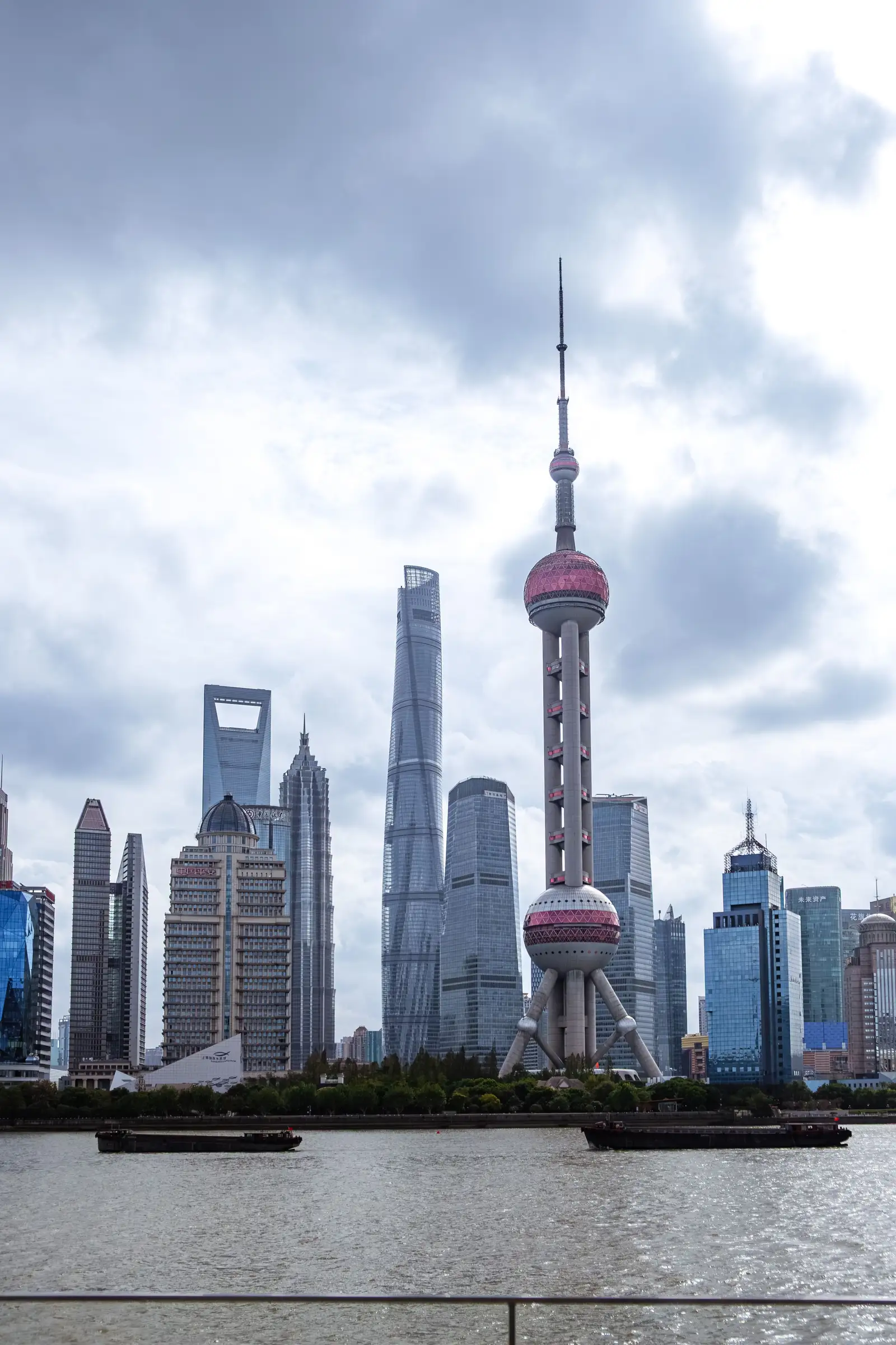 Pudong skyline and the Oriental Pearl Tower seen across the Huangpu River